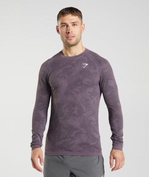 Men's Gymshark Geo Seamless Long Sleeve T-Shirts Purple | CA A8367N